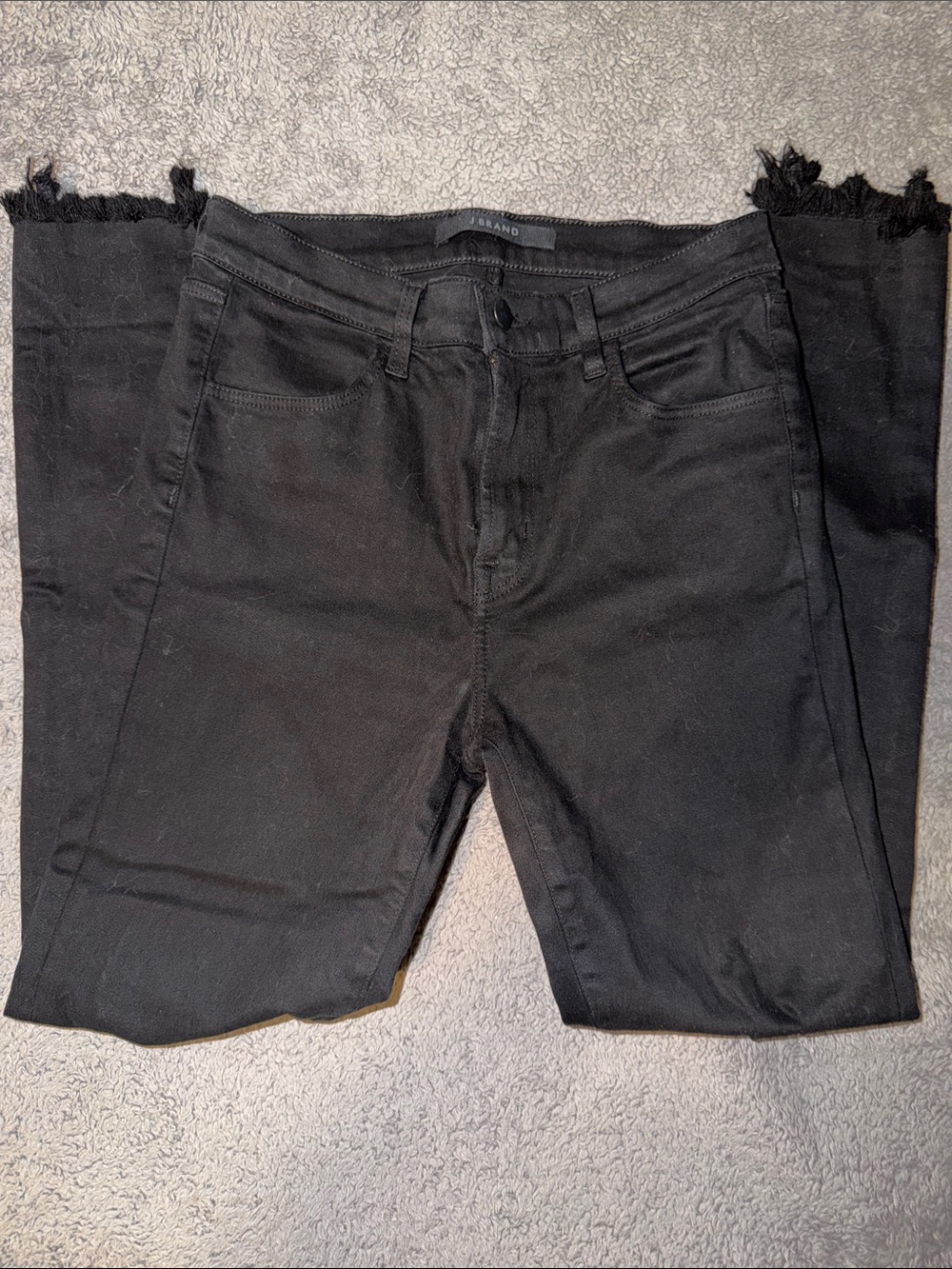 J Brand Black High-Rise Distressed Hem Knee slit Skinny Jeans